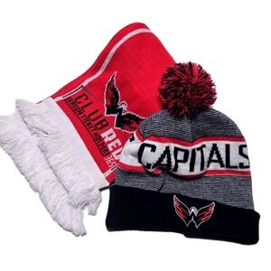 Washington Capitals '47 Bering Cuffed‎ Knit Hat Pom & Scarf NHL Fan Gear Set